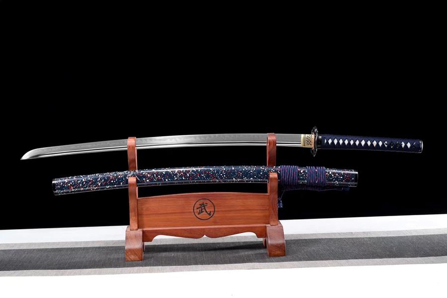 三色铜“青龙刀盘”武士刀（黑檀