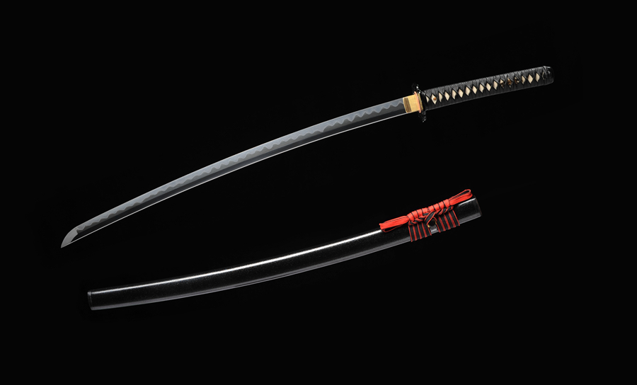 三色铜“青龙刀盘”武士刀（黑檀