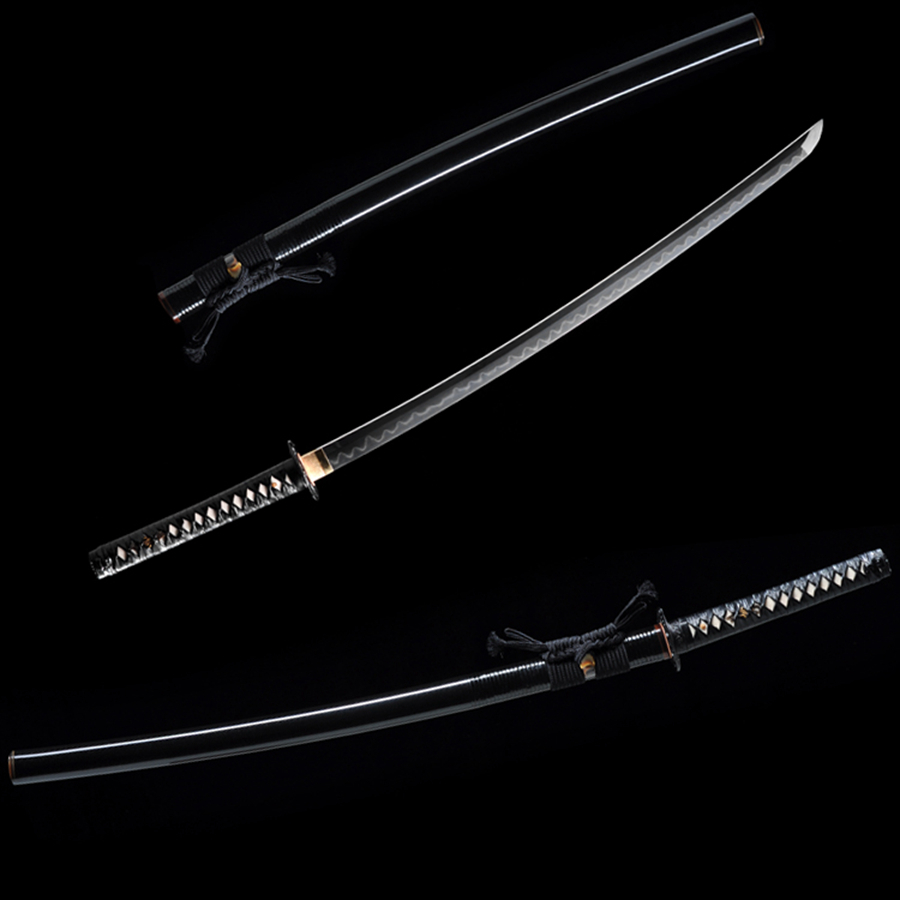 三色铜“青龙刀盘”武士刀（黑檀