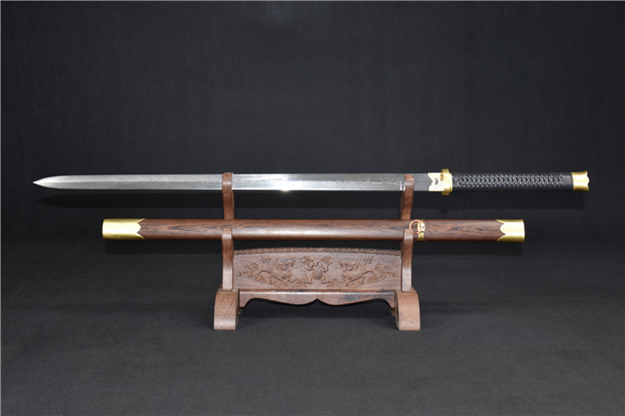 三色铜“青龙刀盘”武士刀（黑檀