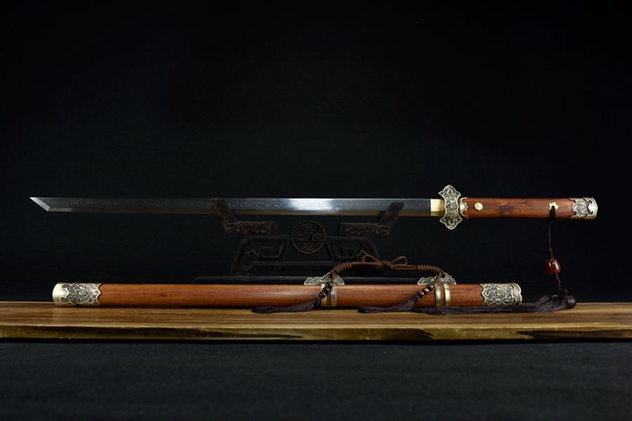 三色铜“青龙刀盘”武士刀（黑檀