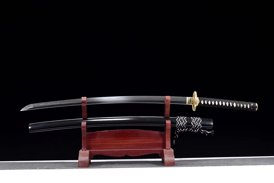 三色铜“青龙刀盘”武士刀（黑檀
