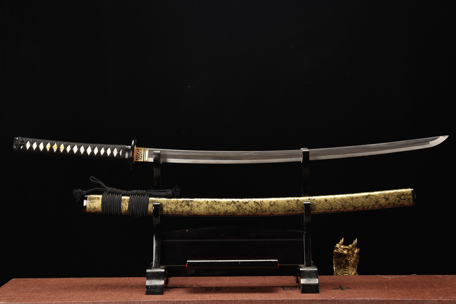 三色铜“青龙刀盘”武士刀（黑檀