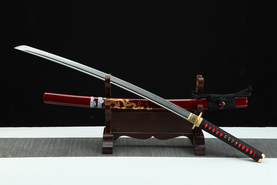 三色铜“青龙刀盘”武士刀（黑檀