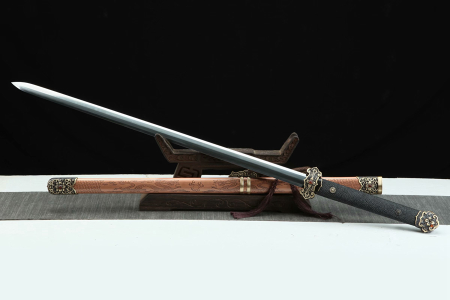 三色铜“青龙刀盘”武士刀（黑檀