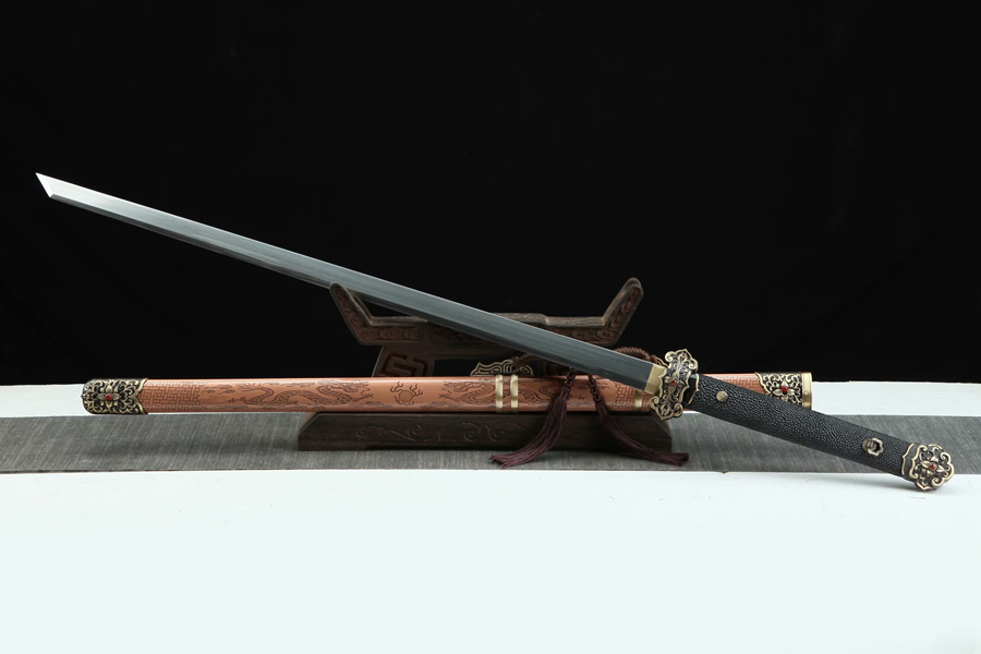 三色铜“青龙刀盘”武士刀（黑檀