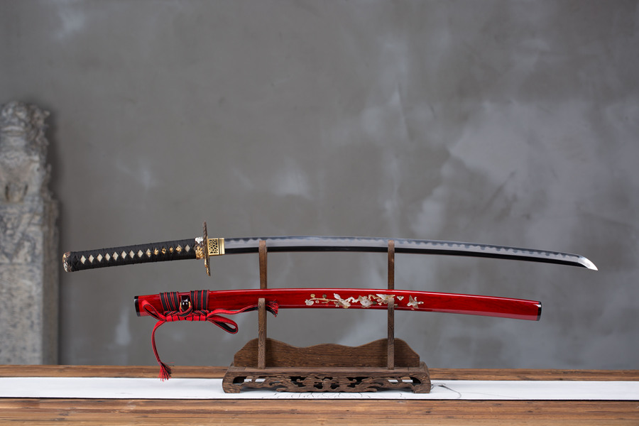 三色铜“青龙刀盘”武士刀（黑檀