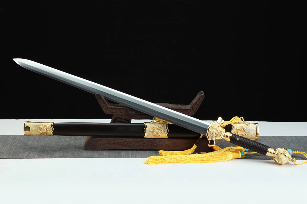 三色铜“青龙刀盘”武士刀（黑檀