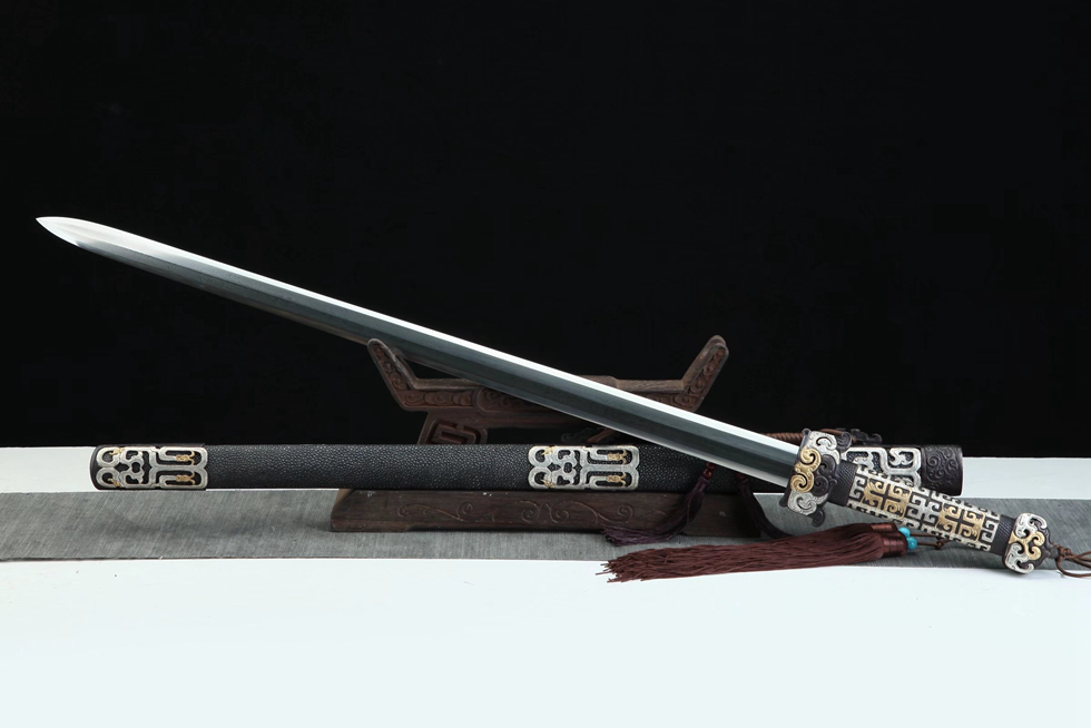 三色铜“青龙刀盘”武士刀（黑檀