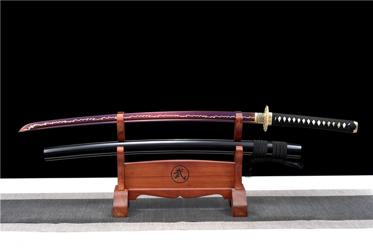 三色铜“青龙刀盘”武士刀（黑檀