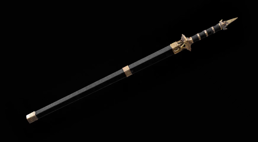 三色铜“青龙刀盘”武士刀（黑檀