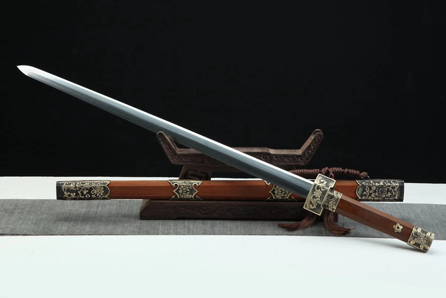 三色铜“青龙刀盘”武士刀（黑檀