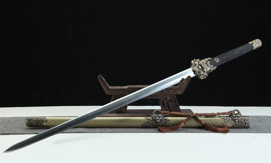三色铜“青龙刀盘”武士刀（黑檀