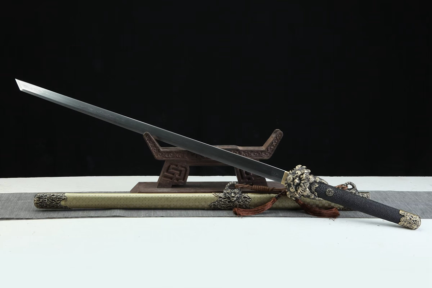 三色铜“青龙刀盘”武士刀（黑檀
