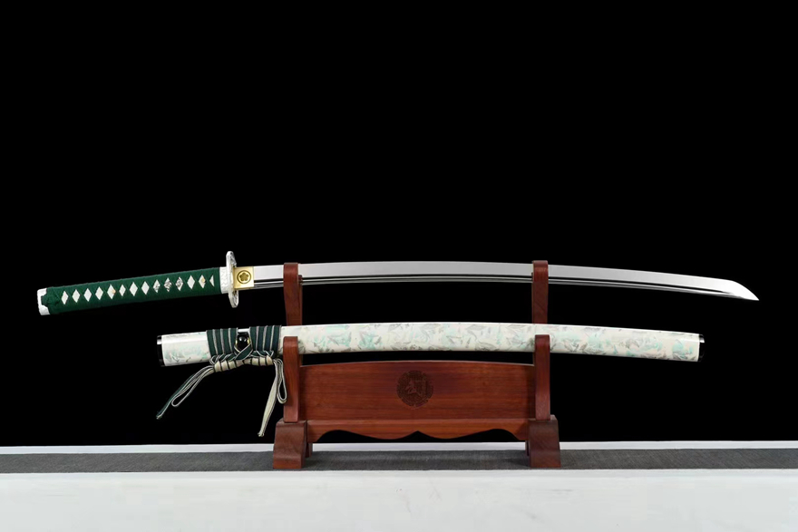 三色铜“青龙刀盘”武士刀（黑檀
