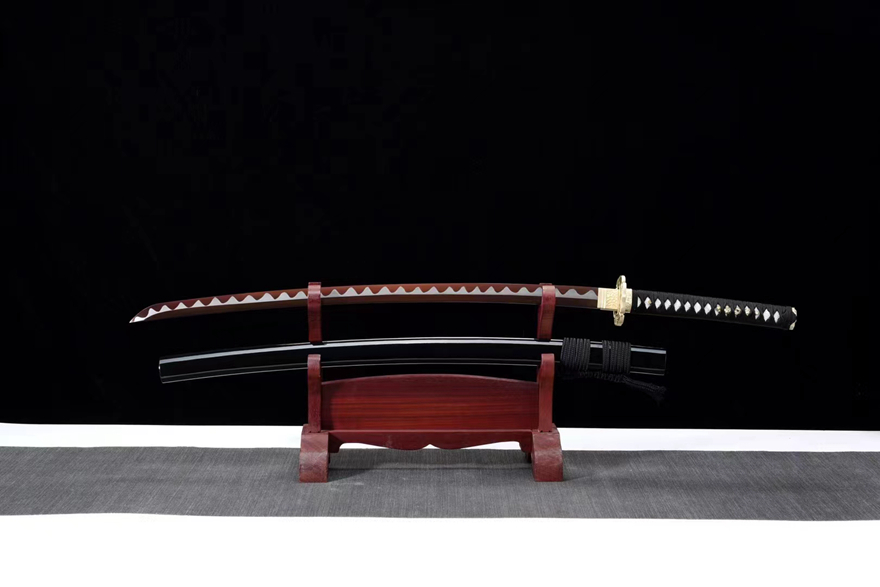 三色铜“青龙刀盘”武士刀（黑檀