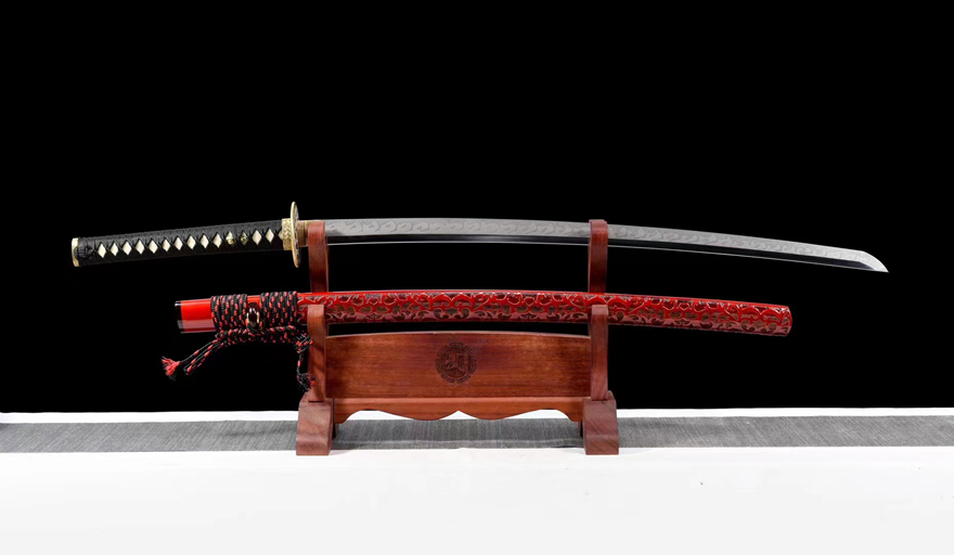 三色铜“青龙刀盘”武士刀（黑檀