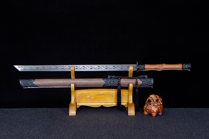 三色铜“青龙刀盘”武士刀（黑檀