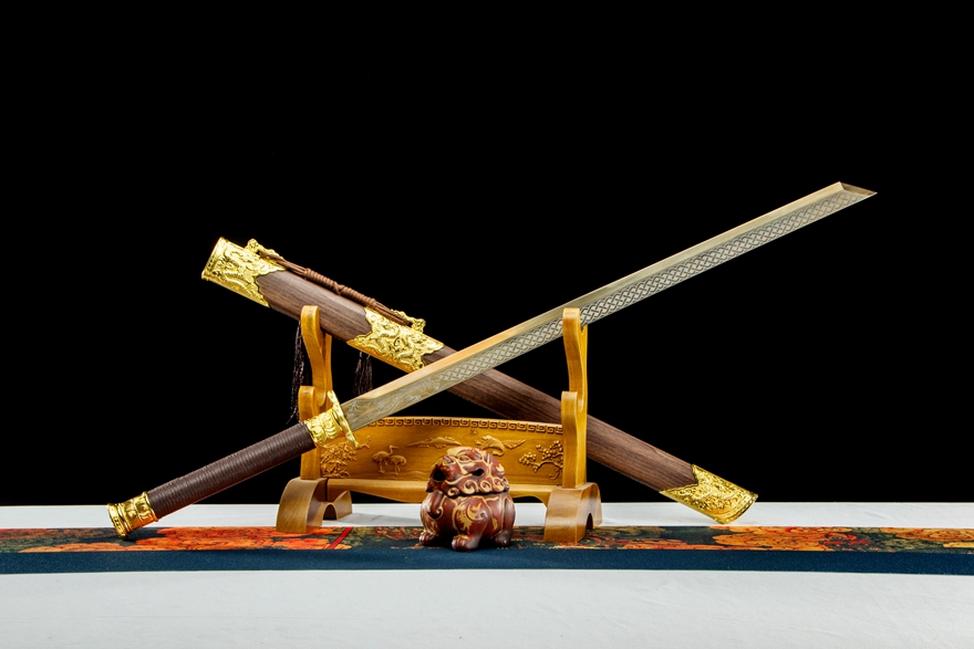 三色铜“青龙刀盘”武士刀（黑檀