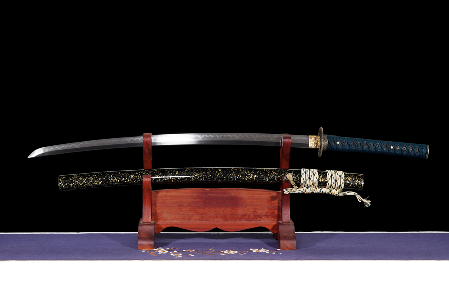 三色铜“青龙刀盘”武士刀（黑檀
