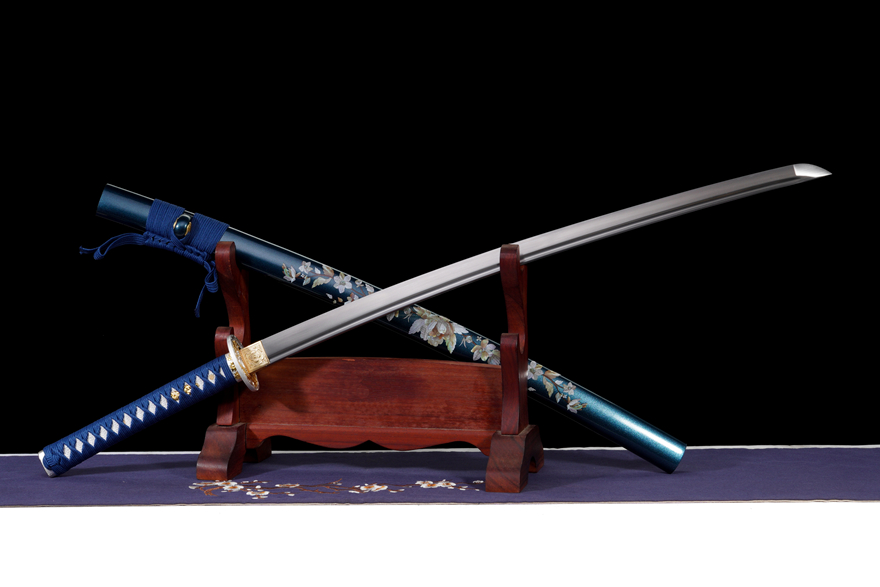 三色铜“青龙刀盘”武士刀（黑檀
