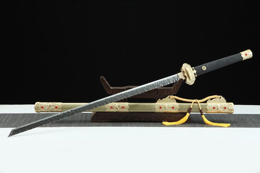 黄銅鞘―銅装双龍環首唐刀 古兵器 武具 刀装具 日本刀 模造刀 居合刀-